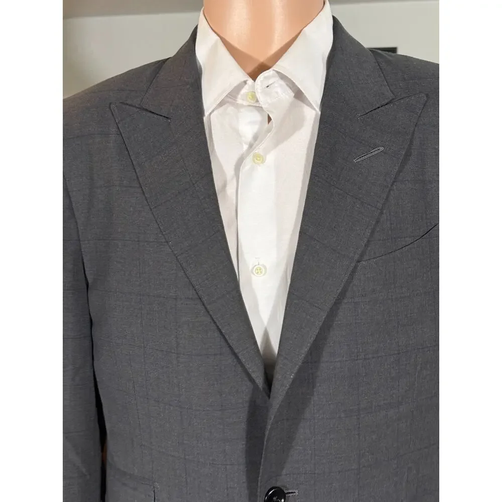 Tom Ford Charcoal Windowpane Blazer Sport Jacket 48C 38S US Peak Lapels O'Connor